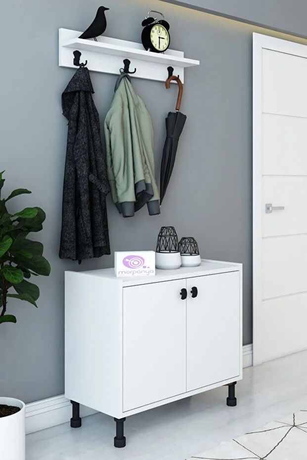 Detay 2 Kapaklı Ayakkabılık Çok Amaçlı Dolap Portmanto Raflı Vestiyer